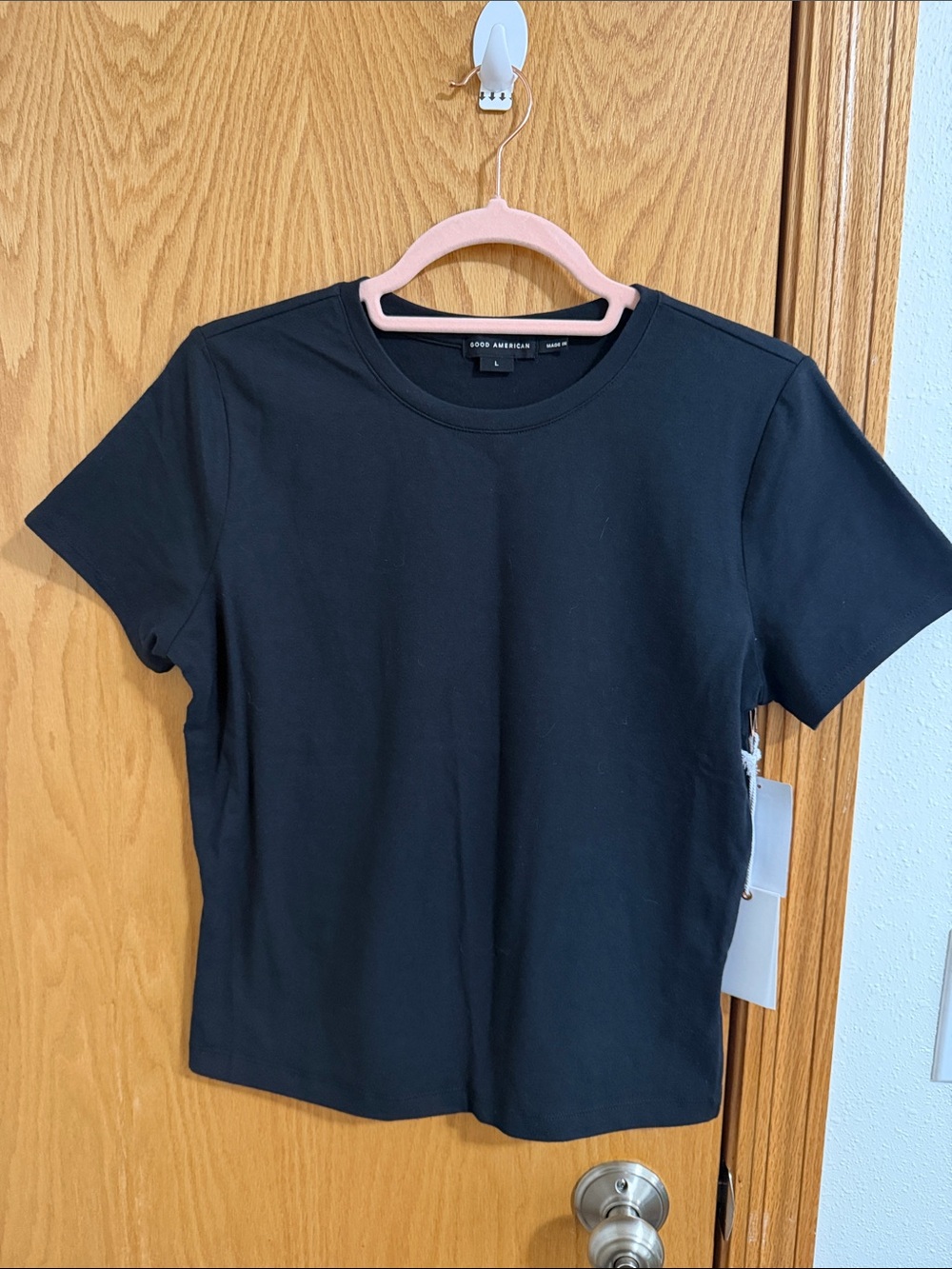Good American Black Short Sleeve Crew Tee